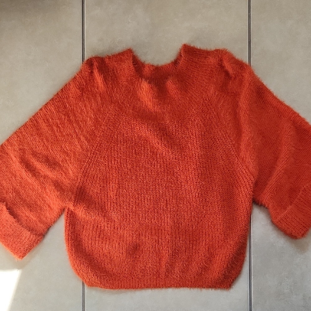 Sweet Generis Orange Crewl Neck Sweater with Chunky Knit